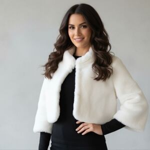 Laundry By Shelli Segal Faux Fur Shrug Jacket Crop White Small Petite S/P/CH